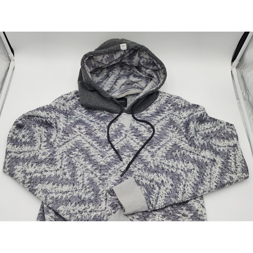 Aeropostale Hoodie Mens Small Gray White Aztec Geometric Knit Pullover Excellent